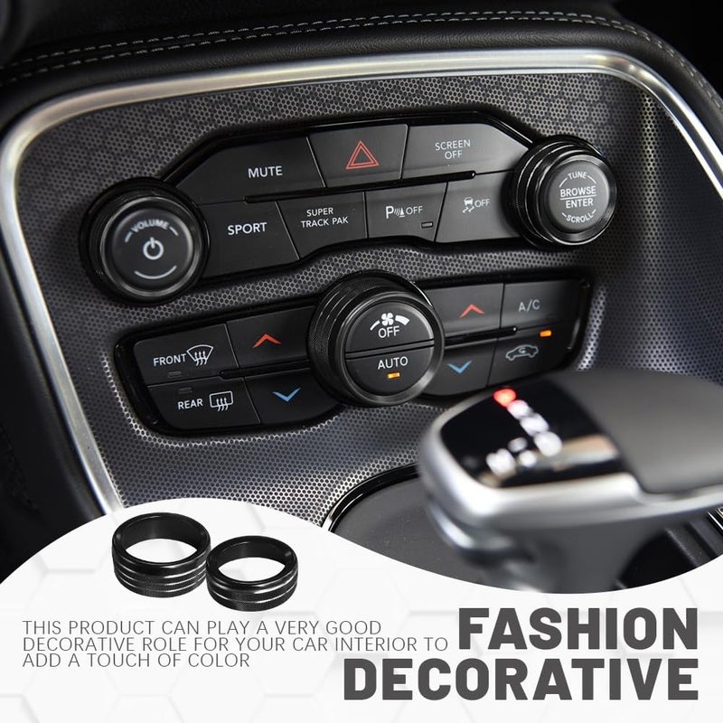 DWARFOO 3PCS AC Air Conditioner Switch Button Knob Cover, Radio Volume Control Knob Decals, A/C Decal Trim Rings, Auto Interior Decor Accessories for Challenger Durango 2015-2022 (Black) - Image 5